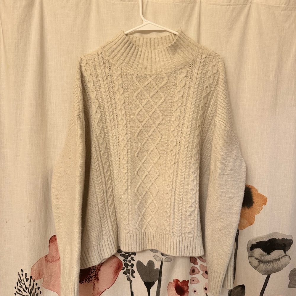 LOFT Cream Cable Knit Turtleneck Sweater